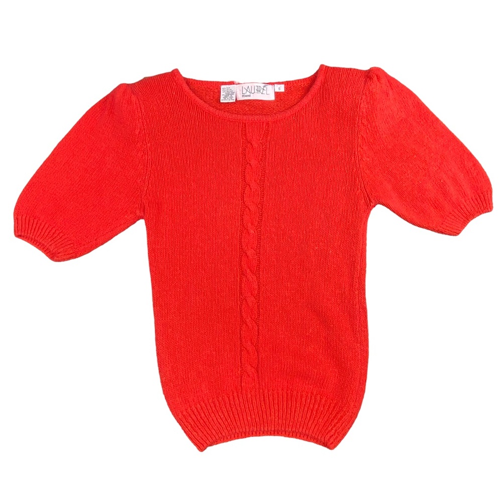 Vintage Silk Angora Blend Short Puffed Sleeve Coral Sweater